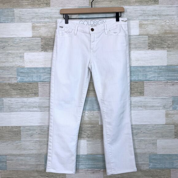 Goldsign Misfit Crop Jeans White Mid Rise Straight Leg 26" Inseam Womens 29 - Picture 1 of 9